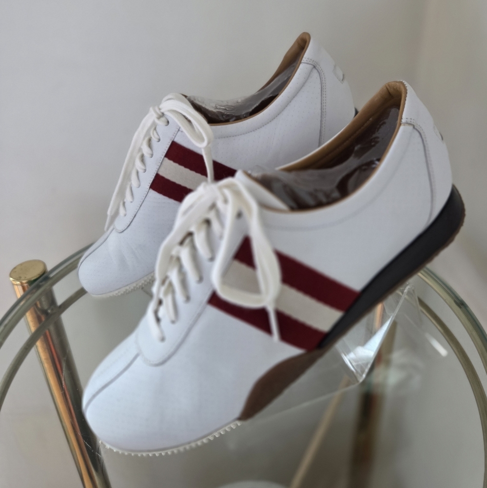 BALLY of Switzerland Leather Casual Sneakers White, Red Stripe Authentic EUC - Picture 4 of 16